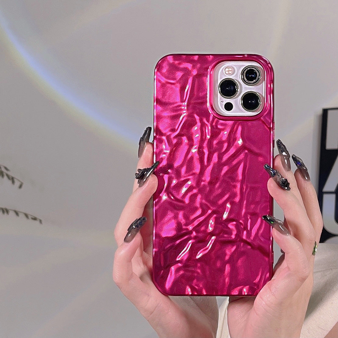 Wrinkled iPhone 17 electroplated phone case ins silicone case 16promax suitable for Apple 12