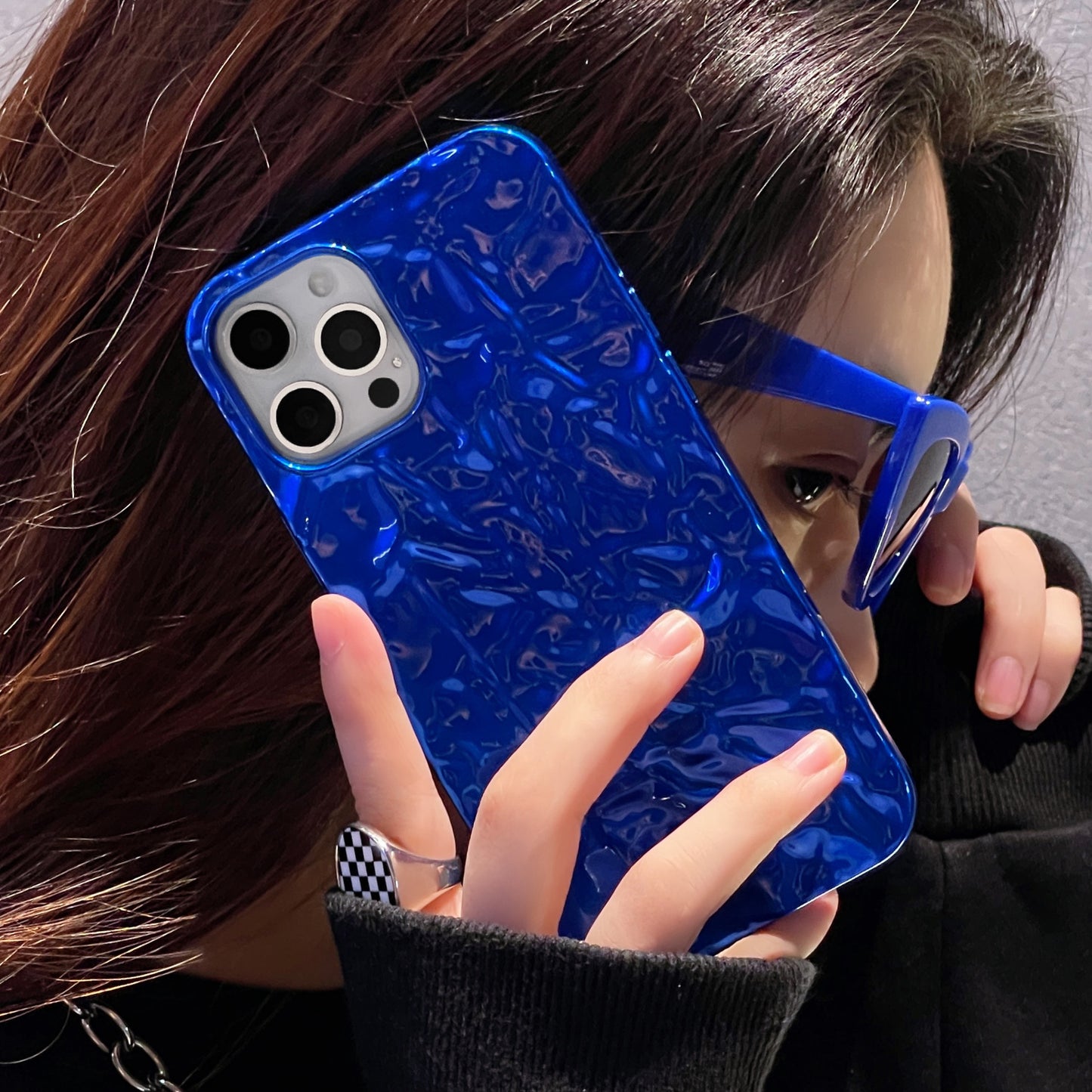 Wrinkled iPhone 17 electroplated phone case ins silicone case 16promax suitable for Apple 12